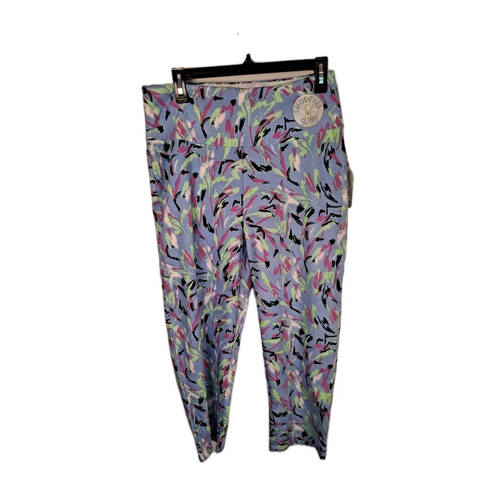 Slender Shapes Teezher Women’s Capri Leggings Size L Blue Paint Smoothes Shapes